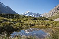 Aoraki/Mount Cook reflecteert in een vijfer, Nieuw Zeeland