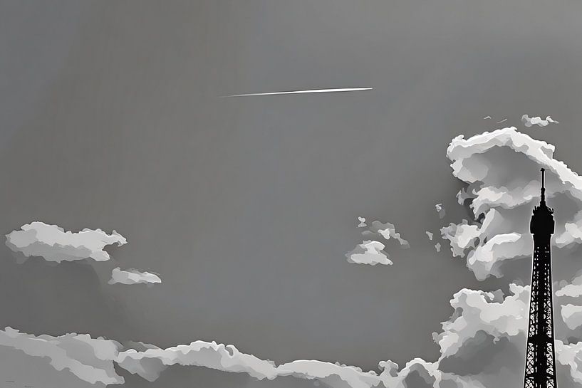 Eiffel Tower Silhouette Against a Cloudy Sky by Sergio Pazzano