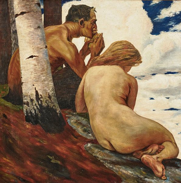 Panflöte spielender Faun und junge Frau, 1906 von Atelier Liesjes