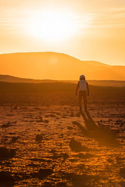 Astronaut bei Sonnenuntergang auf Marslandschaft von Poster Art Shop