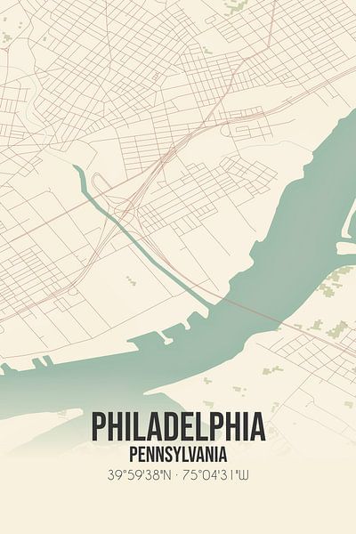 Vintage landkaart van Philadelphia (Pennsylvania), USA. van Stad & Wand