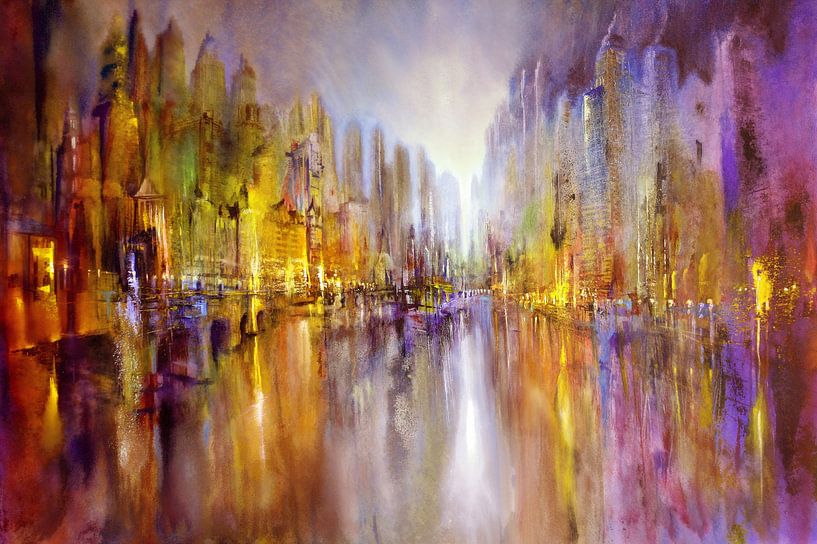 City on the river: fantasy in gold and purple by Annette Schmucker