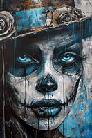 Skelett Frauengesicht mit raffiniertem Hut