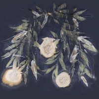 Impression écologique de brindilles sur fond de bois bleu