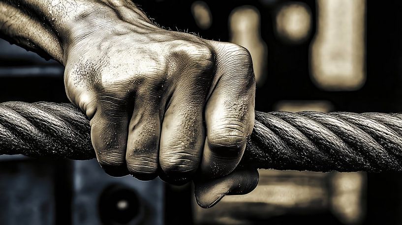 Starke Hand greift Stahlkabel von Frank Heinz