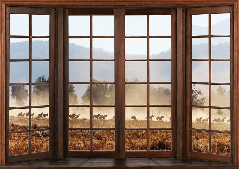 Blick aus einem Holzfenster von Bert Hooijer