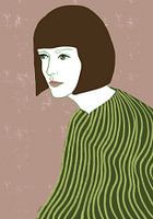 Die brünette Dame in Streifen