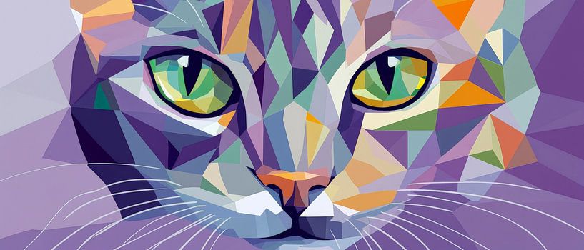 Geometrische Eleganz – Katzenblick  Farbige Träume – Katze von Poster Art Shop