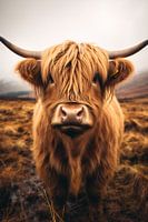 Porträt eines Schottischen Hochlandrind auf der Weide
