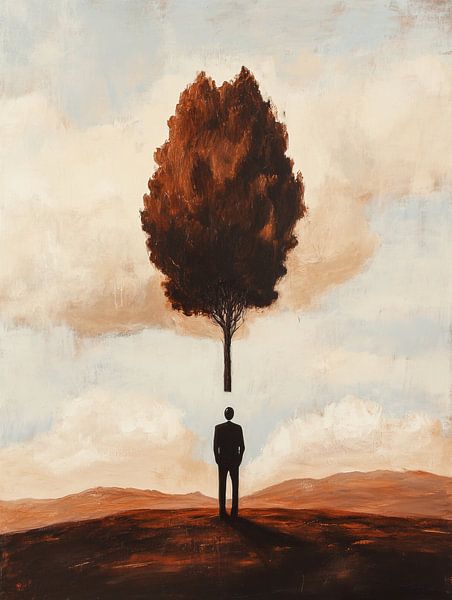 Eenmanslandschap | Silence Under the Solitary Tree van Abstract Schilderij