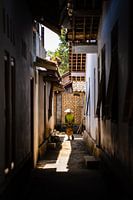 Une vieille dame se promène dans le village dans des vêtements traditionnels en batik indonésien.
