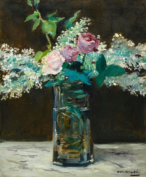 Vase mit weißen Flieder und Rosen, Edouard Manet von Meisterhafte Meister