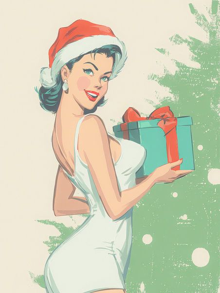 Pin-up de Noël rétro avec un cadeau vintage plein de charme et d'esprit festif par But First Framing