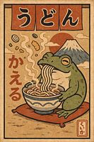 Frog loves Udon - Retro Japan Illustration