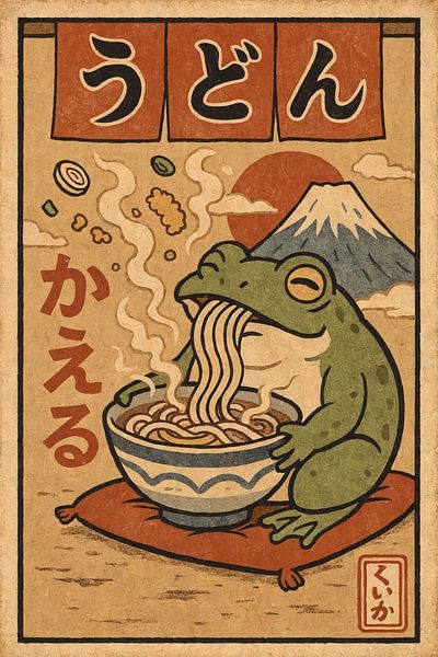 Frog loves Udon - Retro Japan Illustration by Jordan Fenix Gallery