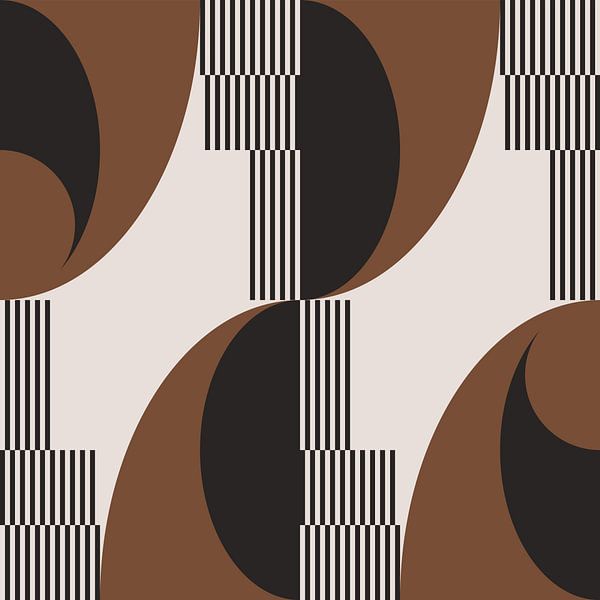 Abstracte Retro Geometrie in Bruin, Wit, Zwart. Moderne abstracte geometrische kunst nr. 5 van Dina Dankers