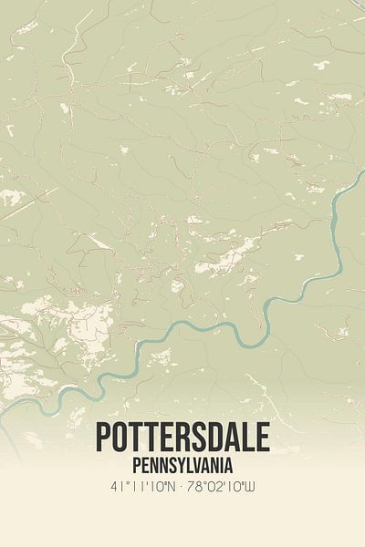 Alte Karte von Pottersdale (Pennsylvania), USA. von Ortsdrucke