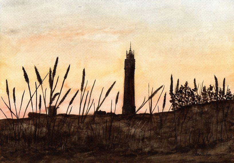 Lighthouse Blåvandshuk Fyr in the evening sun by Sandra Steinke