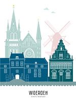 Skyline-Illustration Stadt Woerden in Farbe