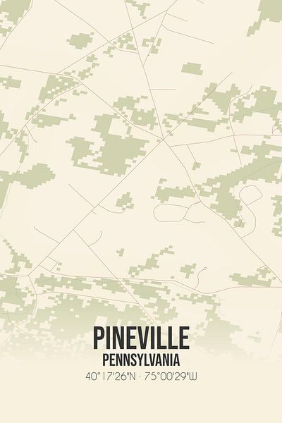 Carte ancienne de Pineville (Pennsylvanie), USA. par Affiches de lieux