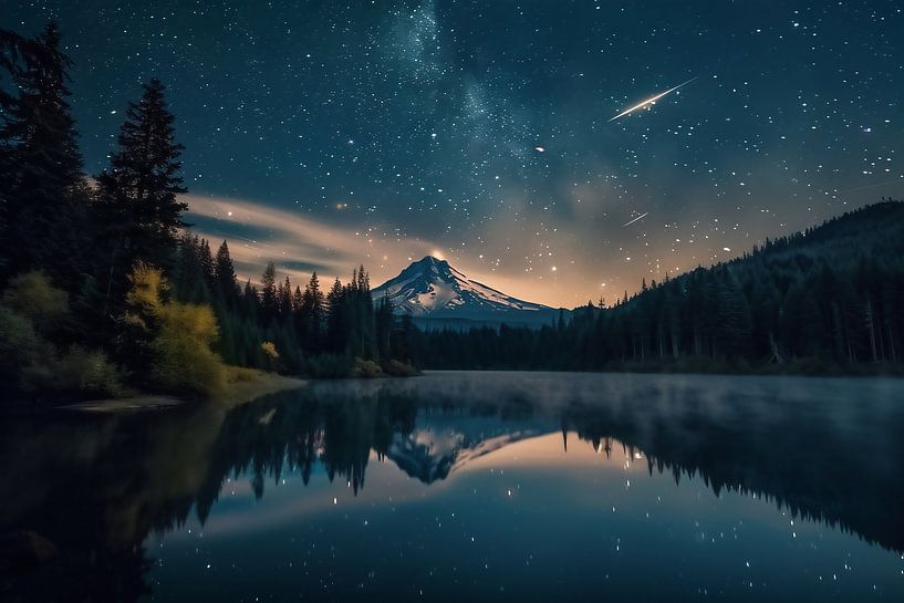 Fluss unter Mondspiegel von fernlichtsicht