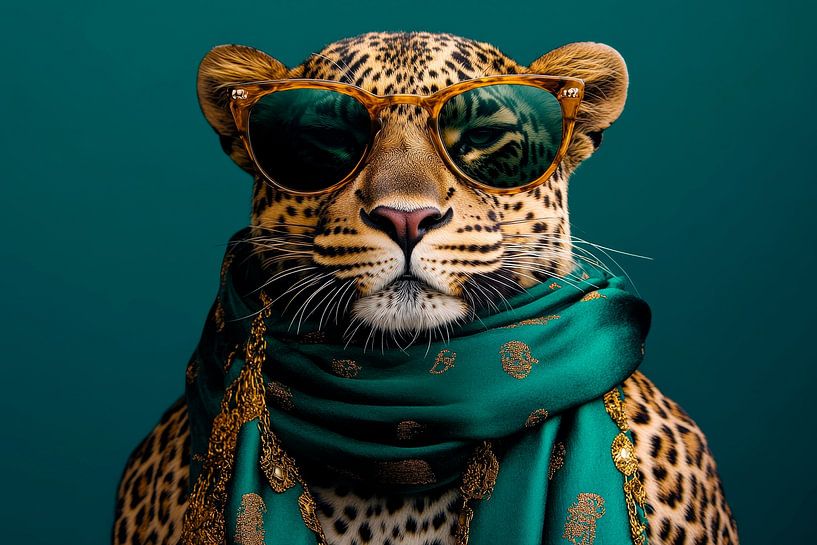 Leopard mit Sonnenbrille und Schal von Poster Art Shop