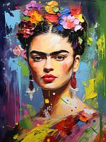 Frida en couleurs modernes | Portrait. Art mural. Tableau décoratif numérique. Décor de la maison. Peinture acrylique. Couleurs.