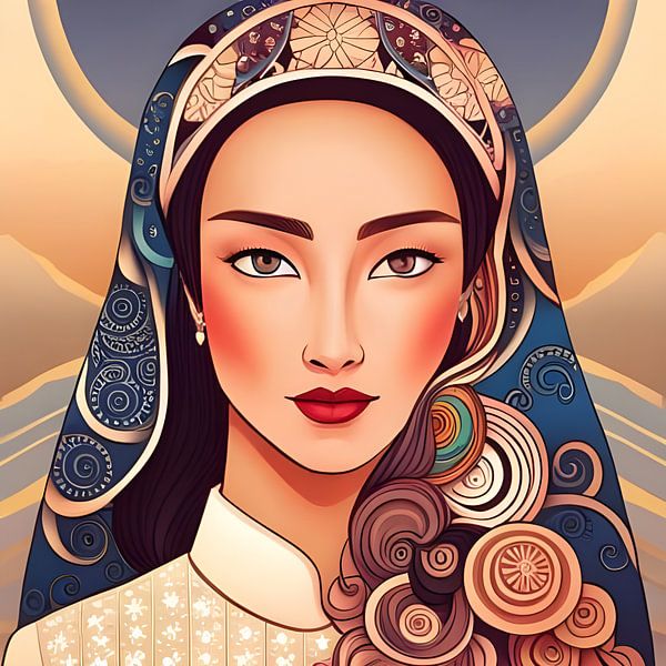 Uyghur Woman, portrait art by Betty Maria Digital Art