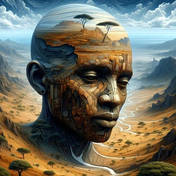 Homme africain dans un paysage 5 par Yvonne van Huizen