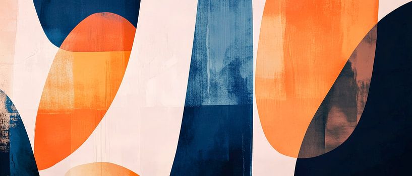 Abstrakte Formen in Blau und Orange von Poster Art Shop
