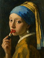 Girl with a pearl stick her lips