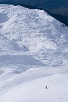 A hiker on snowshoes in the Mont-Blanc massif.