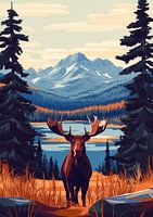 Un élan majestueux dans une nature sauvage et montagneuse