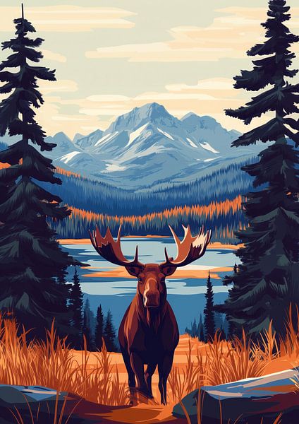 Un élan majestueux dans une nature sauvage et montagneuse par Steinfox Art