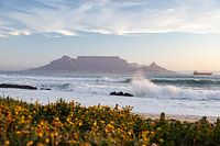 Blick auf den Tafelberg bei Kapstadt vom Strand von Blouberg
