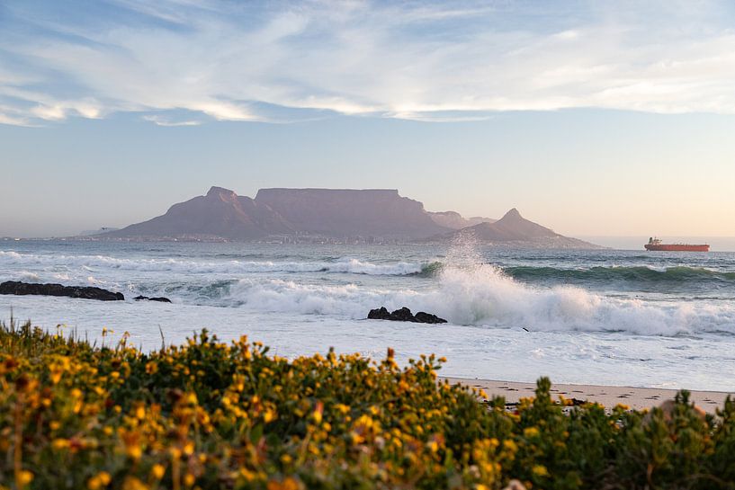 Blick auf den Tafelberg bei Kapstadt vom Strand von Blouberg von Marika Rentier