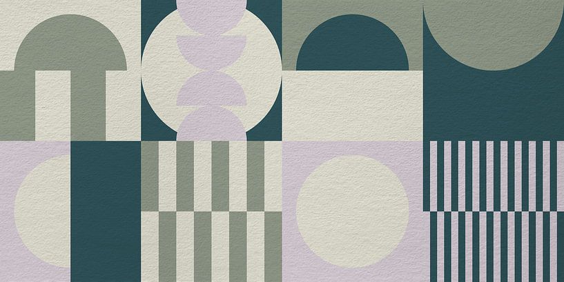 Abstrakte geometrische moderne Kunst in rosa, grün und beige von Dina Dankers