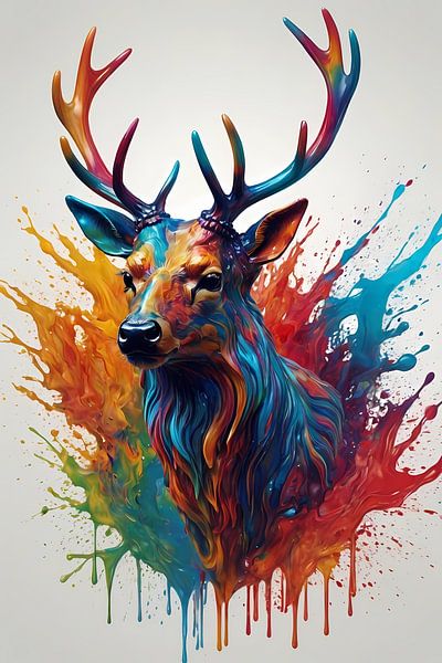 Cerf abstrait coloré dans l'art moderne par Art & Soul Creations