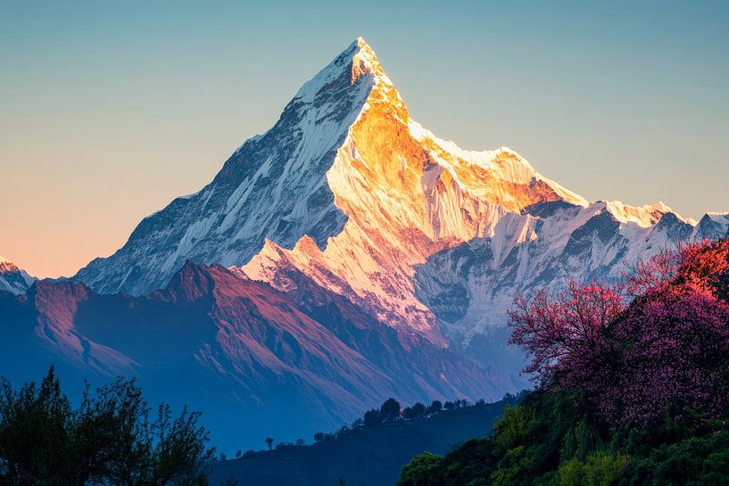 Majestätischer Gipfel bei Sonnenuntergang von Poster Art Shop