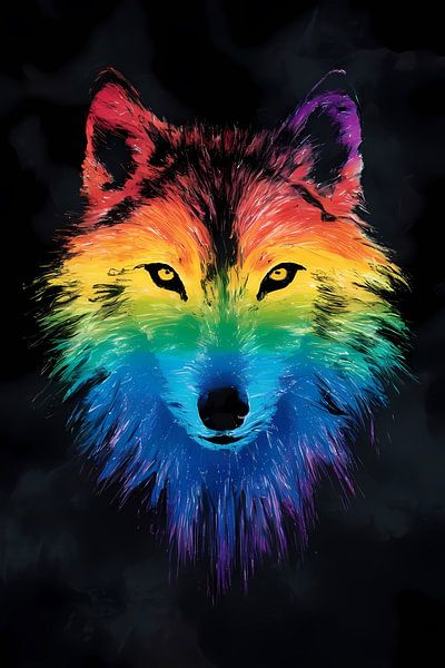 Colourful abstract wolf illustration for interiors by Art & Soul Creations
