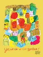 Vivre ensemble, art heureux avec une citation sur fond jaune