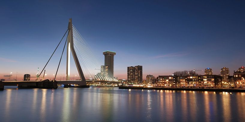 Erasmusbrug in avondschemering van Bas Vogel