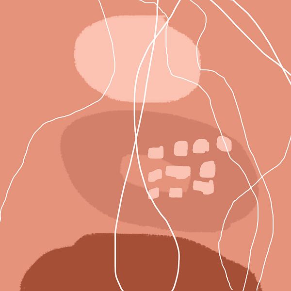 Abstract organic lines and shapes in terracotta and white no. 2 van Dina Dankers