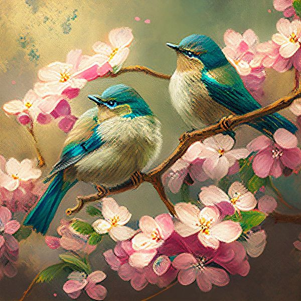 Vögel &amp; Kirschblüte 3 von Bianca ter Riet