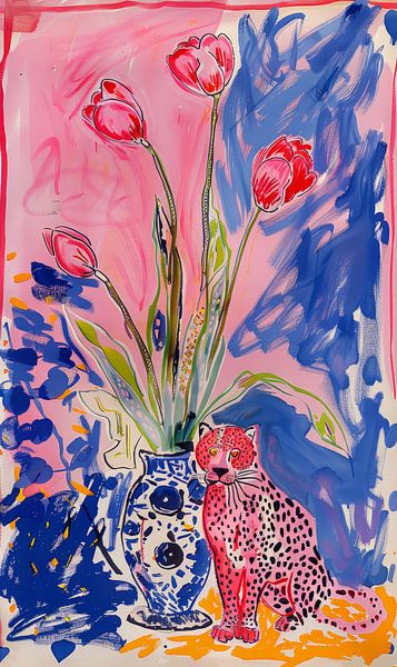 Tulipes et léopard rose n°3 par ByNoukk