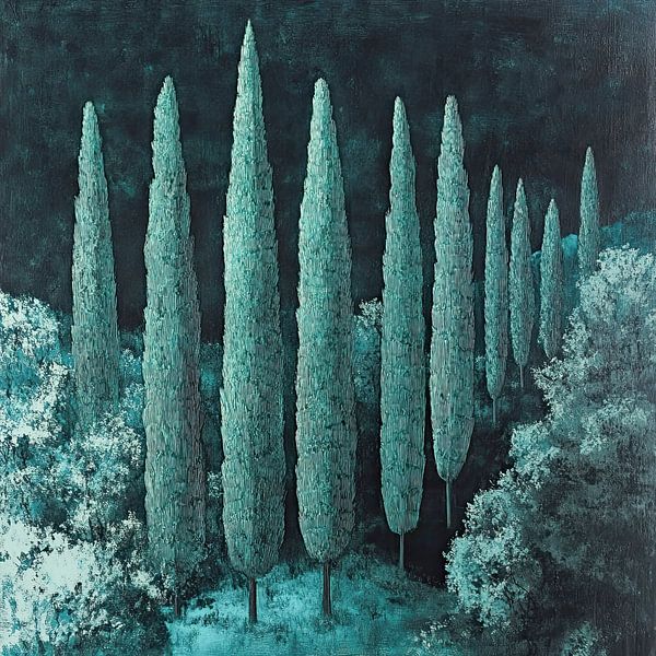 Zypressen bei Nacht - Kunstdruck mit mystischer Ausstrahlung von Vlindertuin-Art