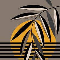 coucher de soleil graphique avec des feuilles suspendues