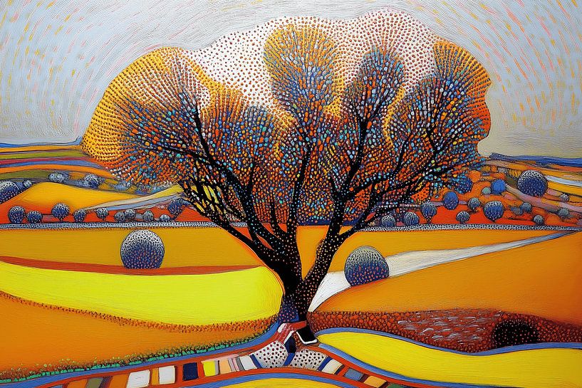 Colourful tree in pointillist style by Ton Kuijpers