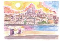 Istanbul Turquie Vue étonnante de la ville avec skyline et thé