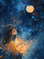 Anime Mädchen mit Mond